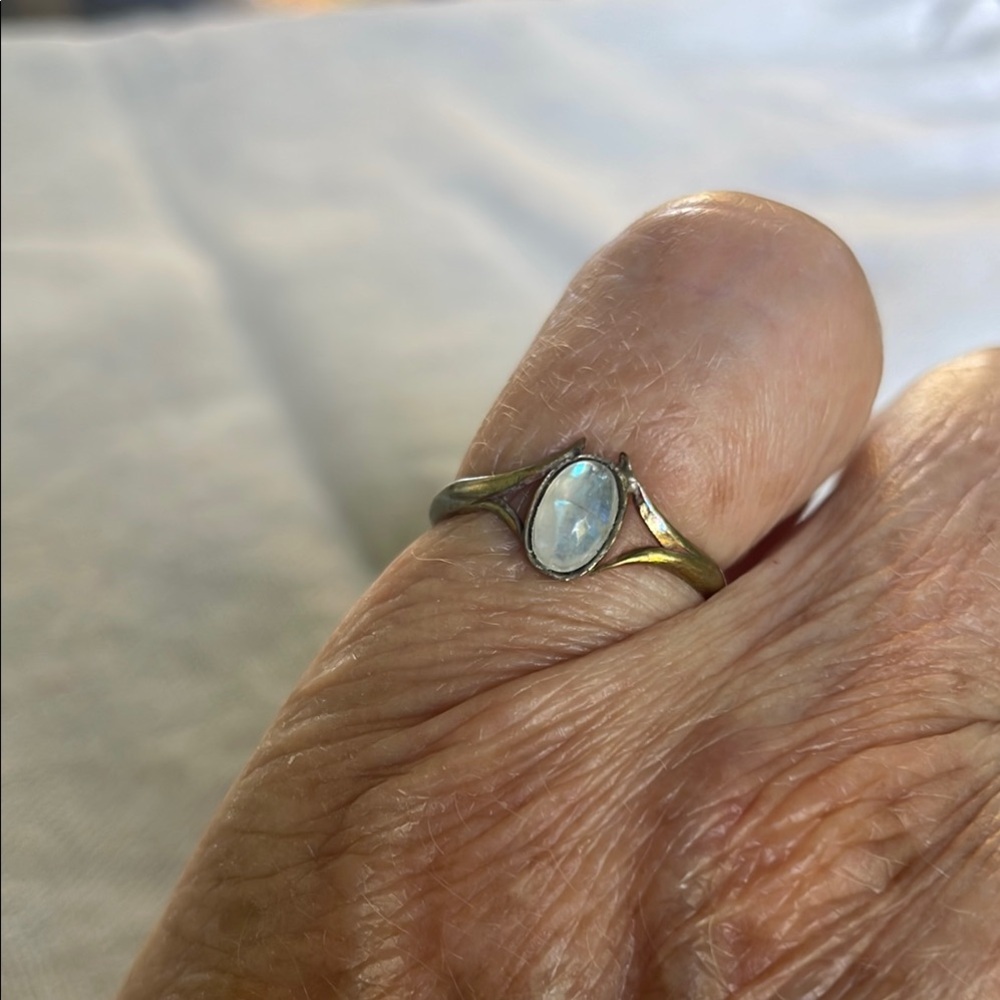Elegant Rainbow Moonstone and Brass Ring - Picture 2 of 5